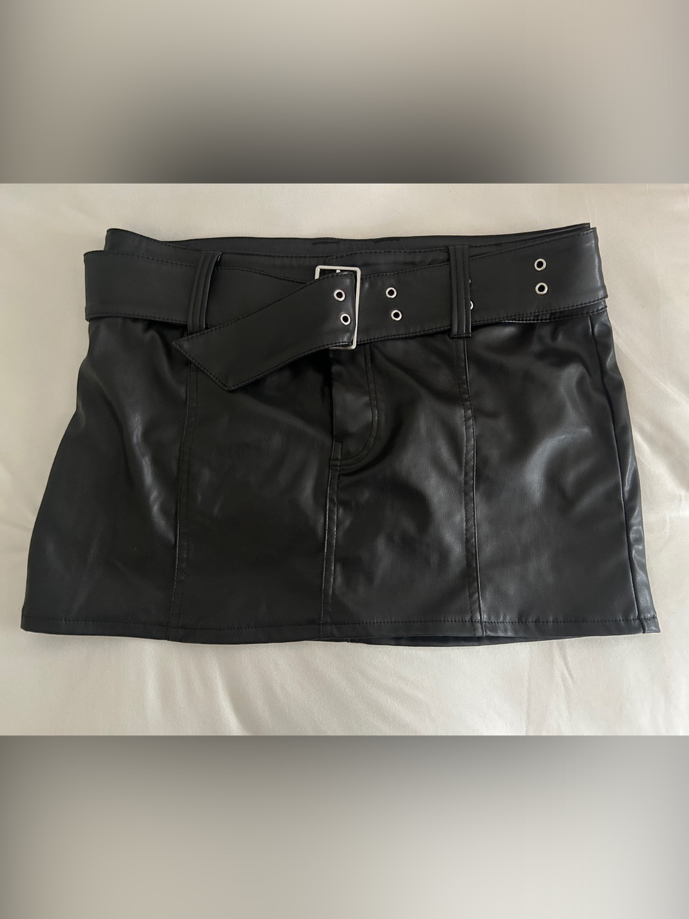 H&M Black Faux Leather Mini Skirt with Belt